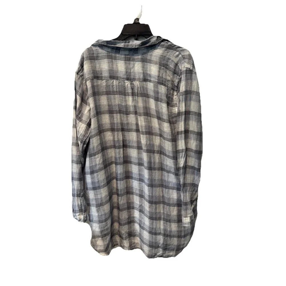 CP Shades 100% Linen Teton Tunic Plaid Check Top Lagenlook Size L NWOT